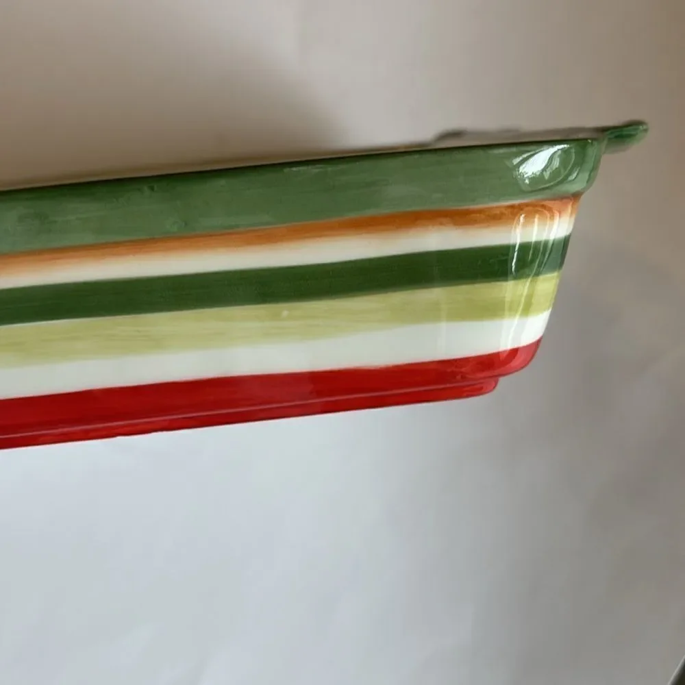 Fitz and Floyd In Bloom Floral Stripe Ceramic Rectangle Baking Casserole Dish